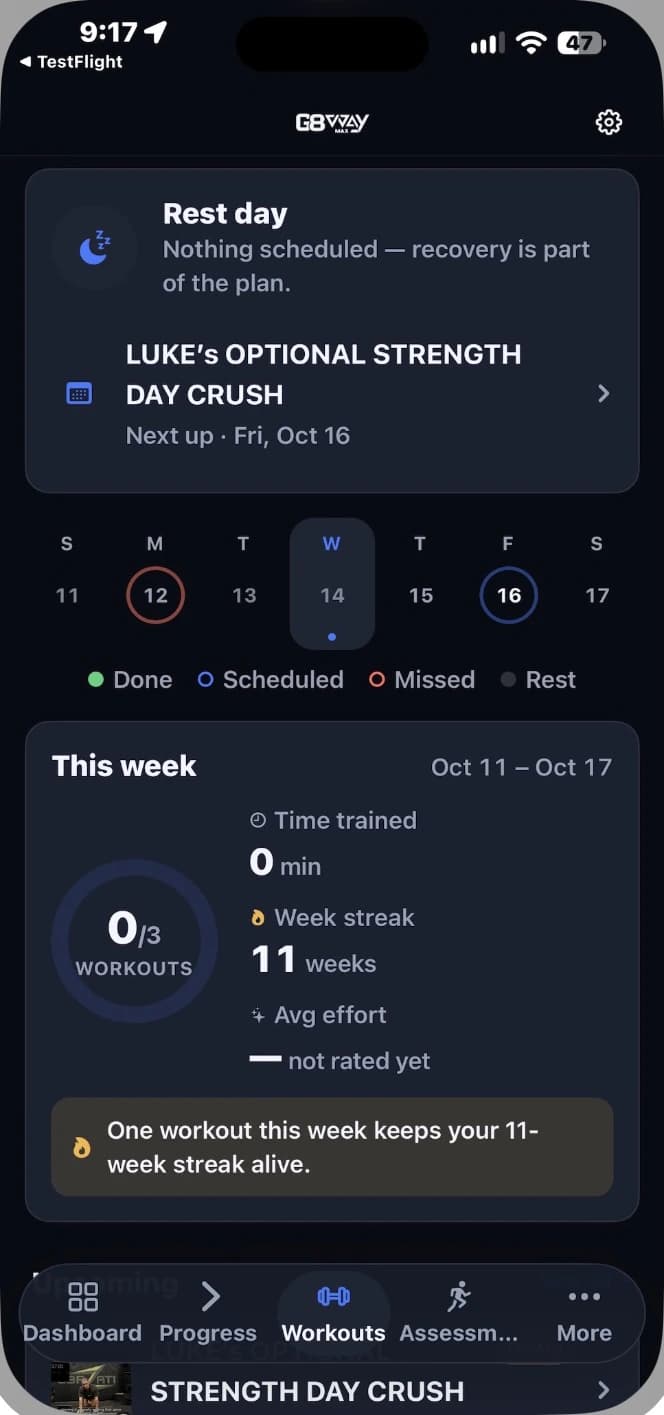 G8way Members TestFlight training schedule, demo account
